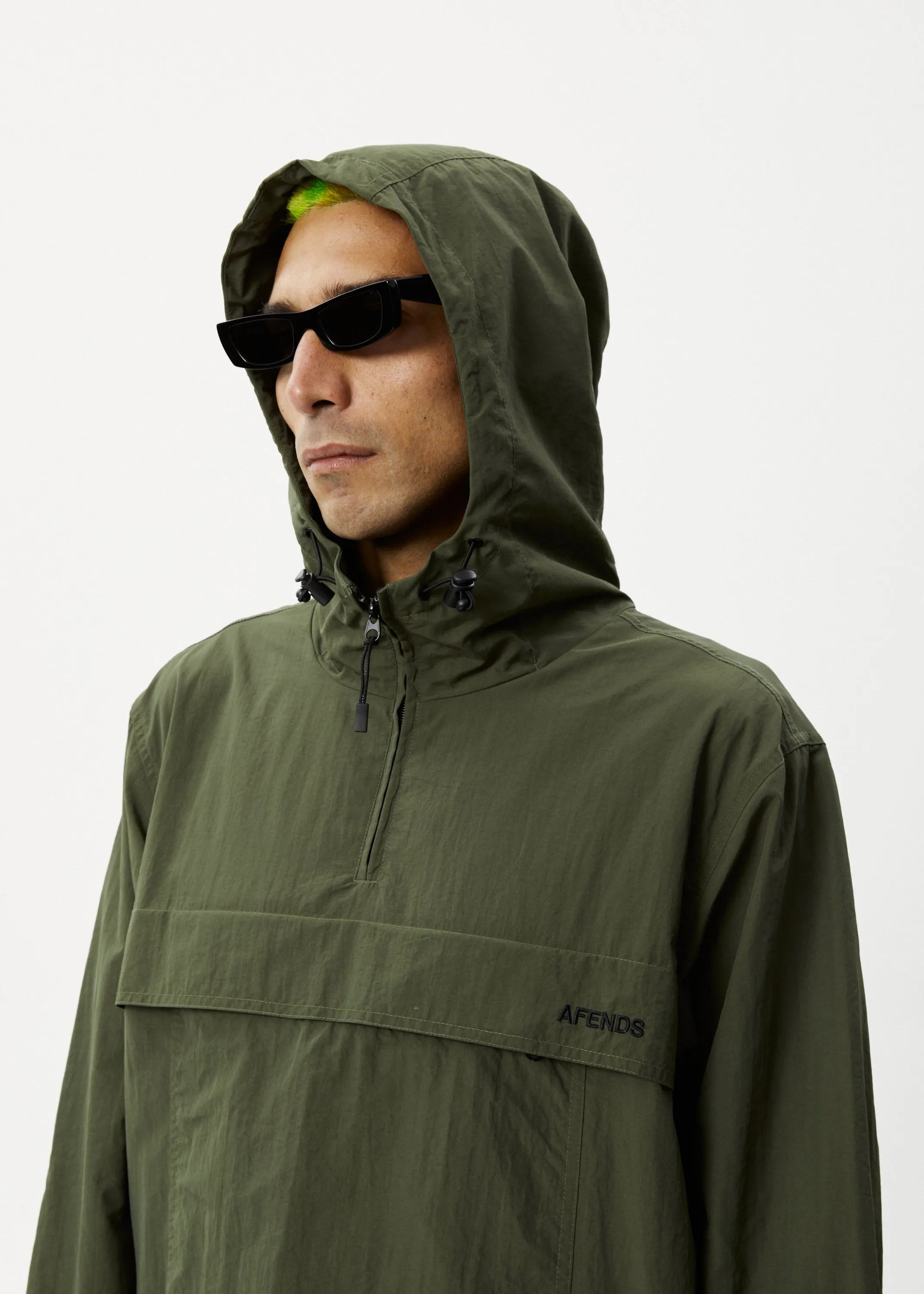 AFENDS Mens System - Water Resistant Spray Anorak Jacket - Military