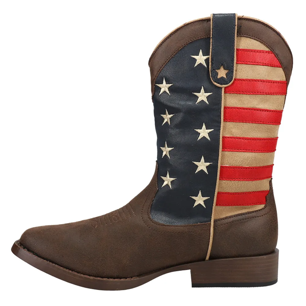 American Patriotic Square Toe Cowboy Boots