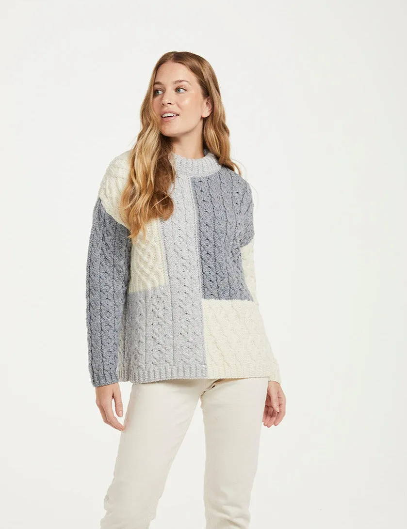 Aran - Super Soft Patch Work Sweater - Grey