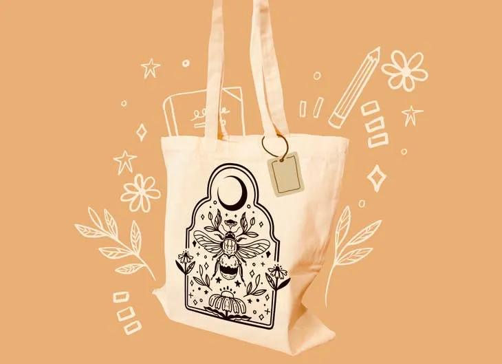 Beehive Motive Tote Bag - 100 % Cotton