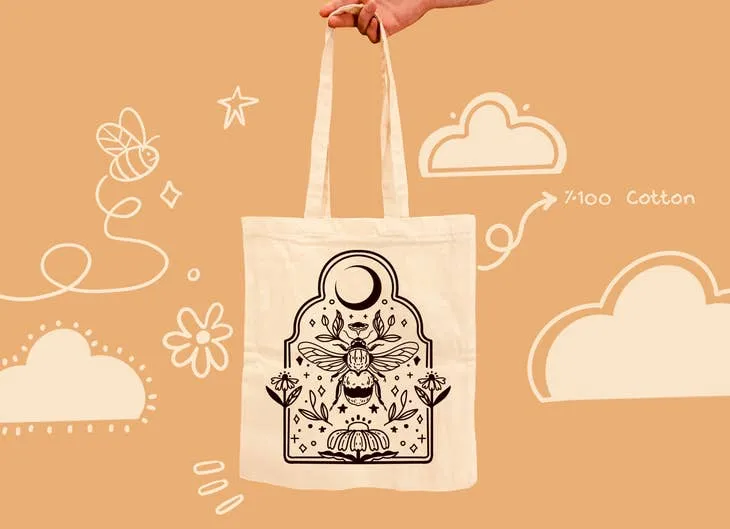 Beehive Motive Tote Bag - 100 % Cotton