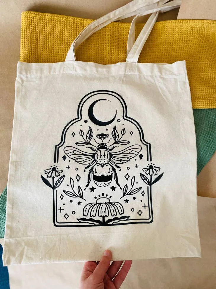 Beehive Motive Tote Bag - 100 % Cotton