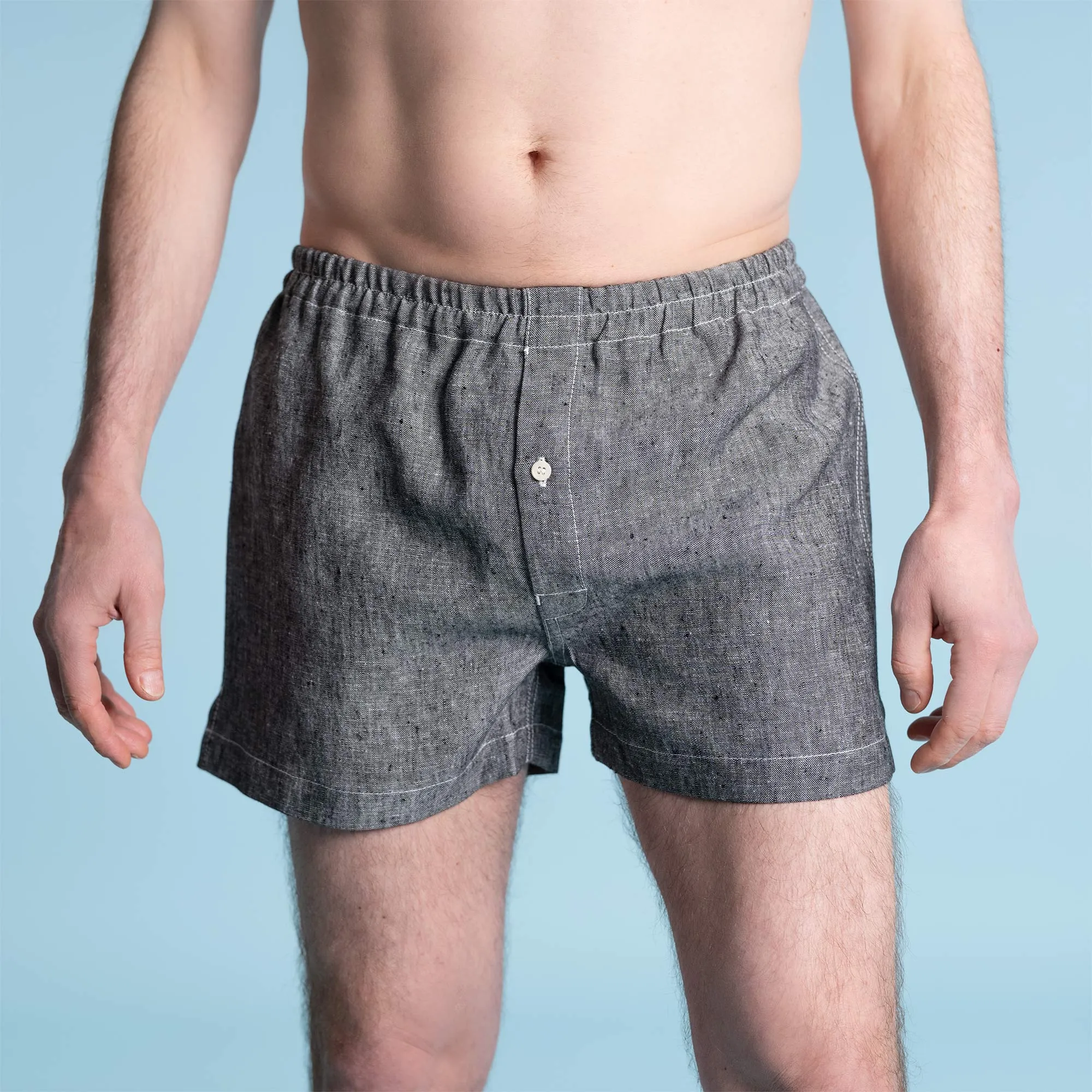 BIZET 100% Organic Linen Boxers (Woven) (Plastic-free, Tagua Nut Button, OC Thread) (100% Biodegradable Organic Elastic Option)