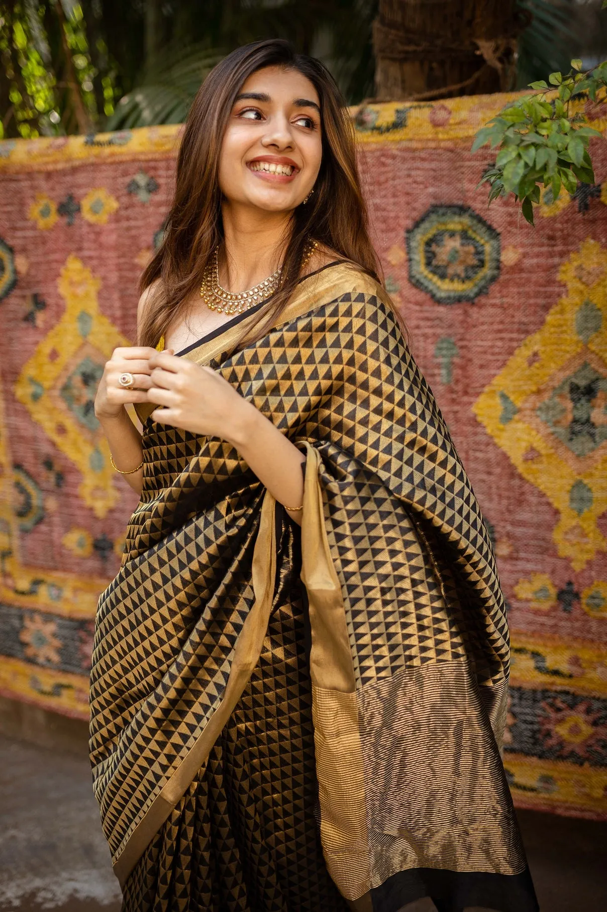 Black & Golden Chanderi Taraj Full Work Saree