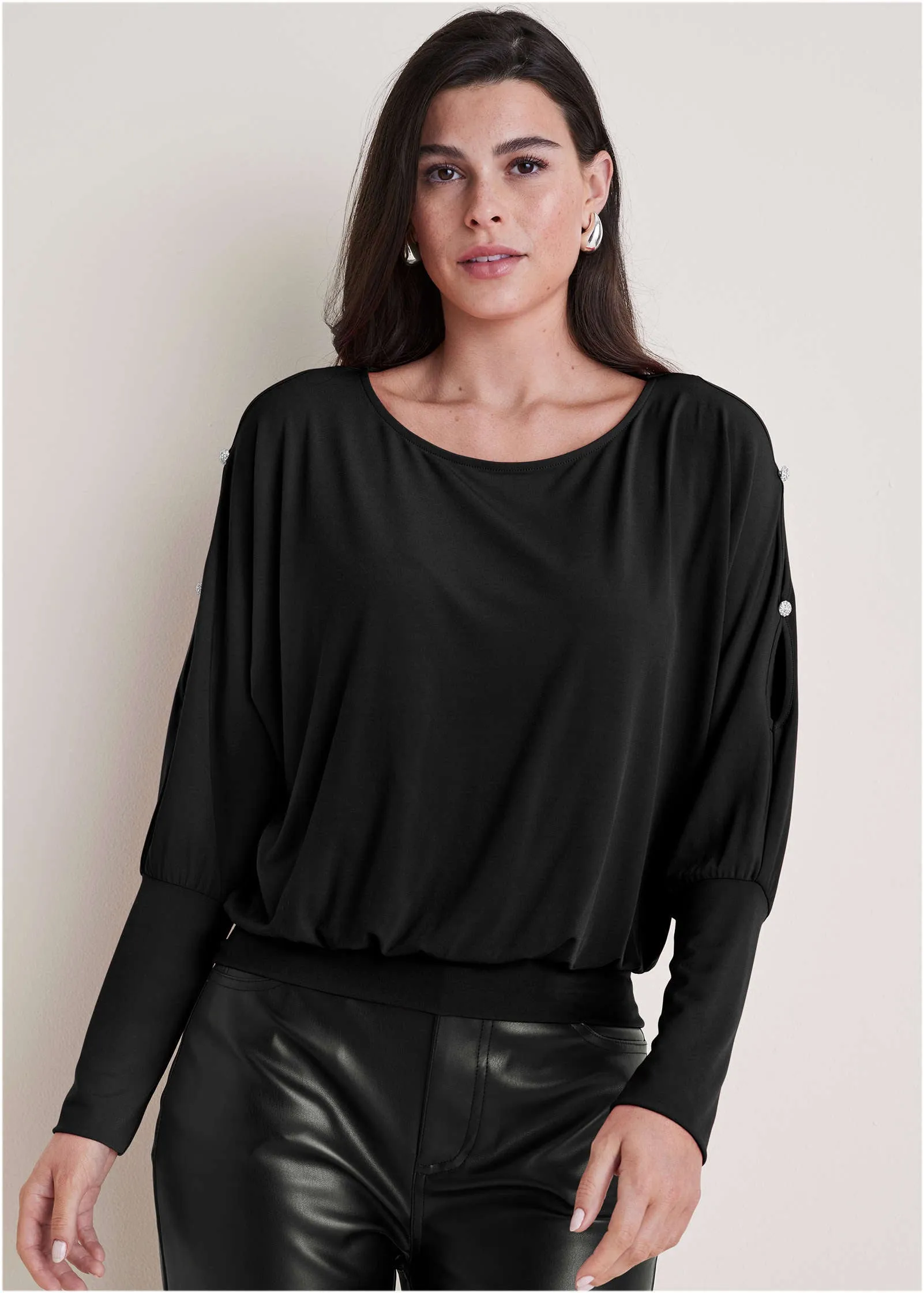 Bling Cold-Shoulder Blouse - Black