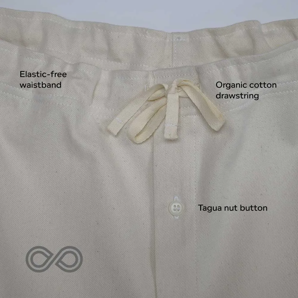 BUXTON Elastic-free 100% Organic Cotton Twill Drawstring Boxers (Plastic-Free Nut Button, OC Thread, Latex-free, Plastic-free, Polyester-free, Nylon-free, Synthetics-free, 100% Biodegradable)