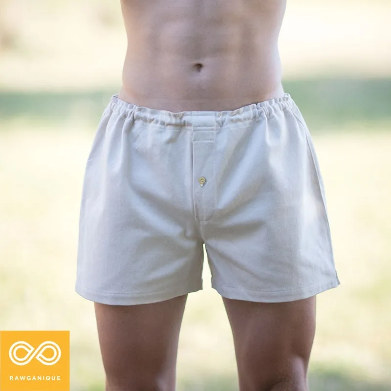 BUXTON Elastic-free 100% Organic Cotton Twill Drawstring Boxers (Plastic-Free Nut Button, OC Thread, Latex-free, Plastic-free, Polyester-free, Nylon-free, Synthetics-free, 100% Biodegradable)