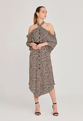 Cold Overlapped Shoulder Printed Dress