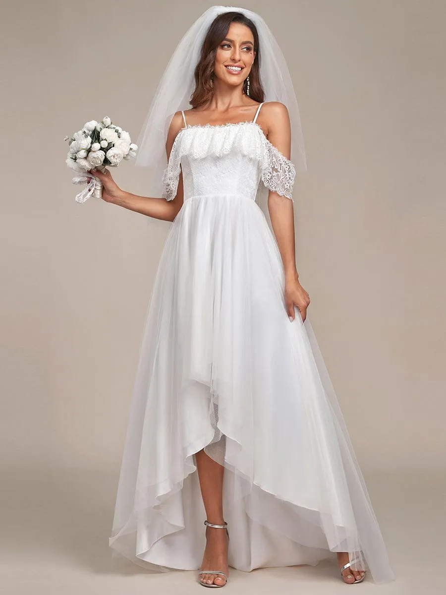 Cold Shoulder Lace High-Low Wedding Dress