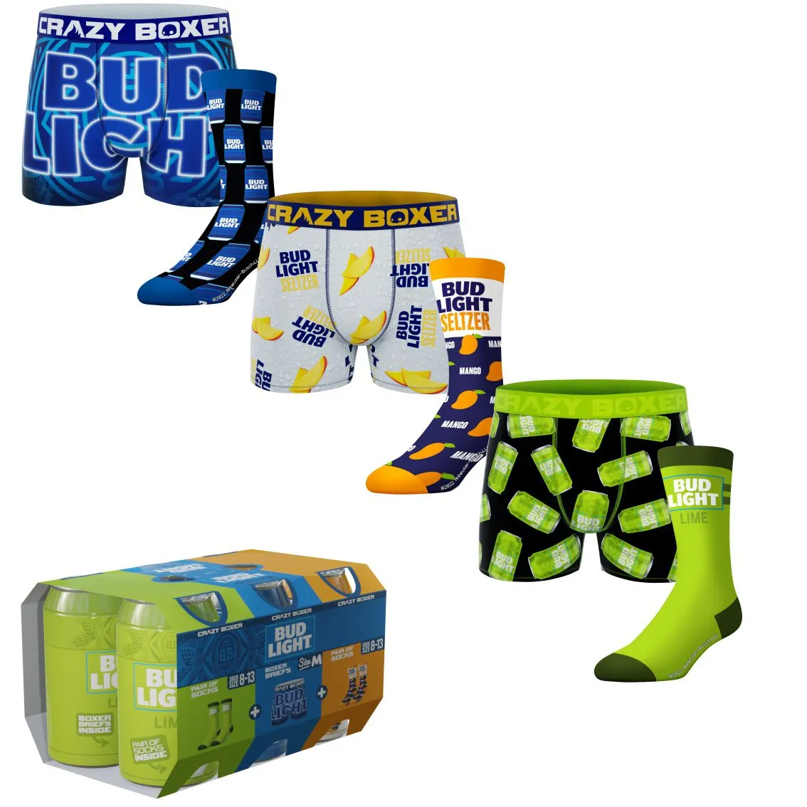 CRAZYBOXER Bud Light Flavored Men's Boxers Briefs and Socks (Creative Packaging)