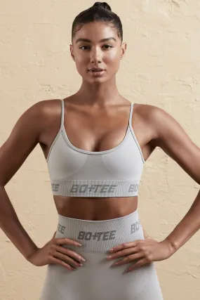 Curved Neckline Sports Bra in Silver