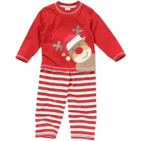 Cute Christmas Reindeer Red & White Striped Pyjamas