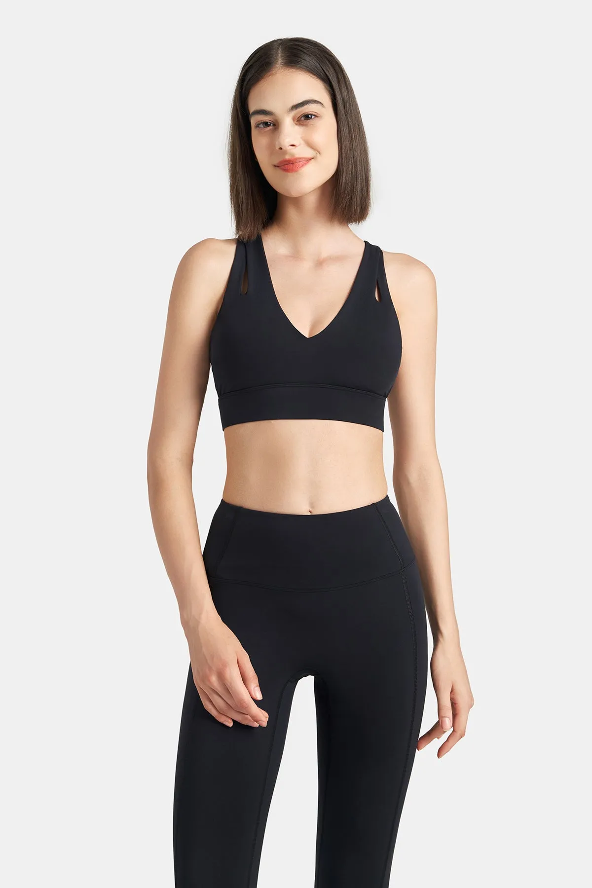 Deep V Shoulder Cutout Sports Bra