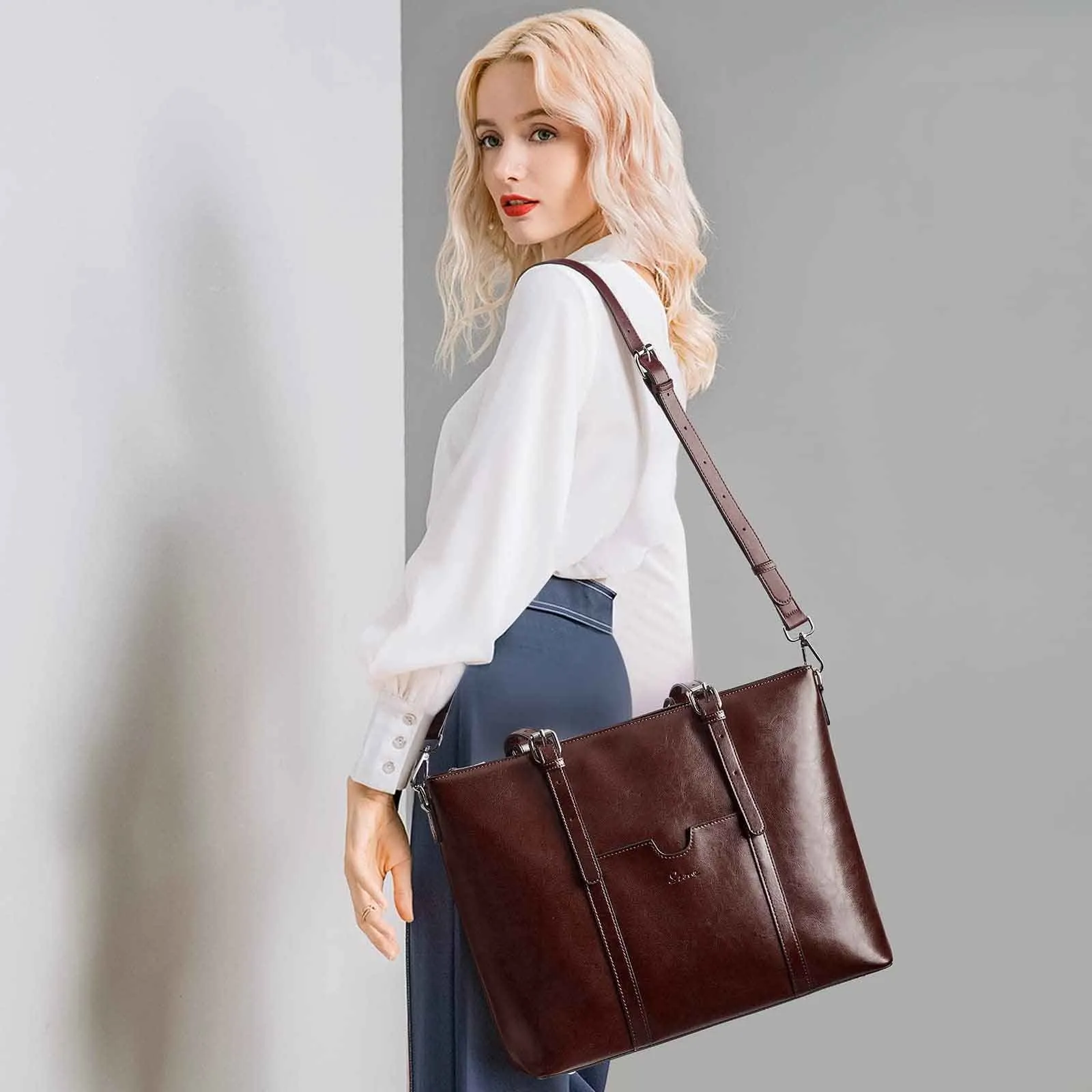 Genuine Leather Laptop Tote Bag