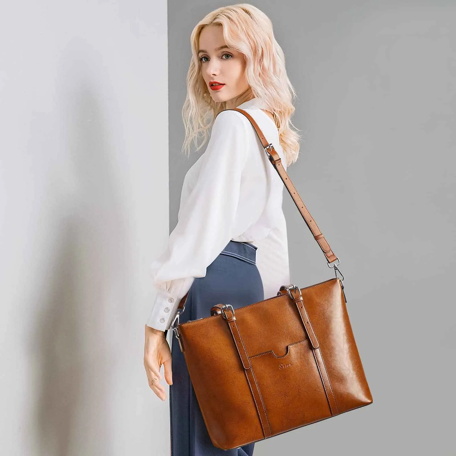 Genuine Leather Laptop Tote Bag