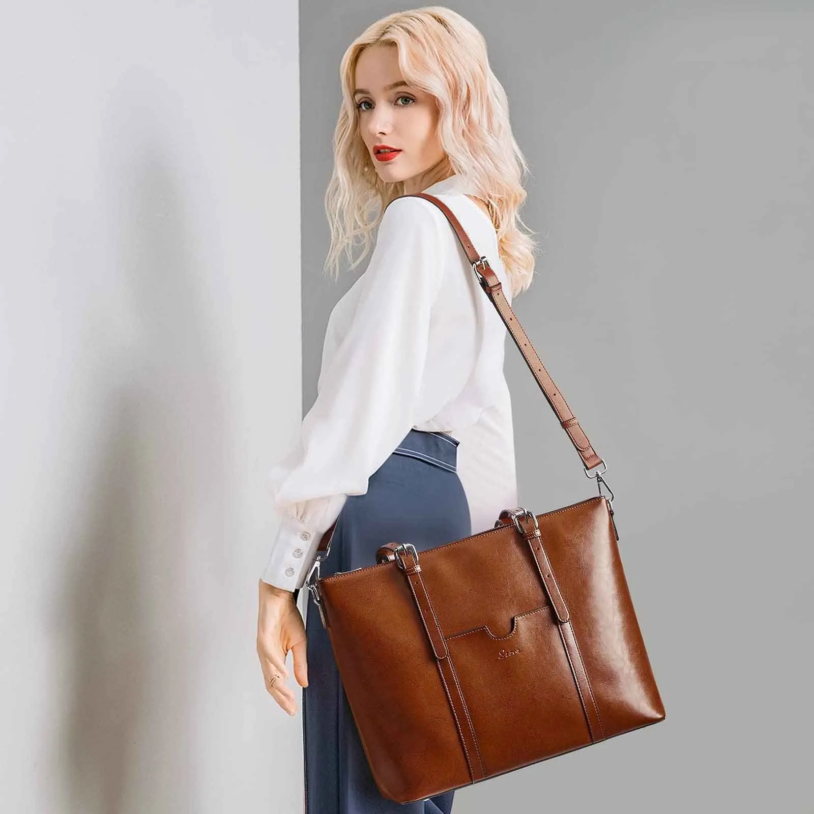 Genuine Leather Laptop Tote Bag