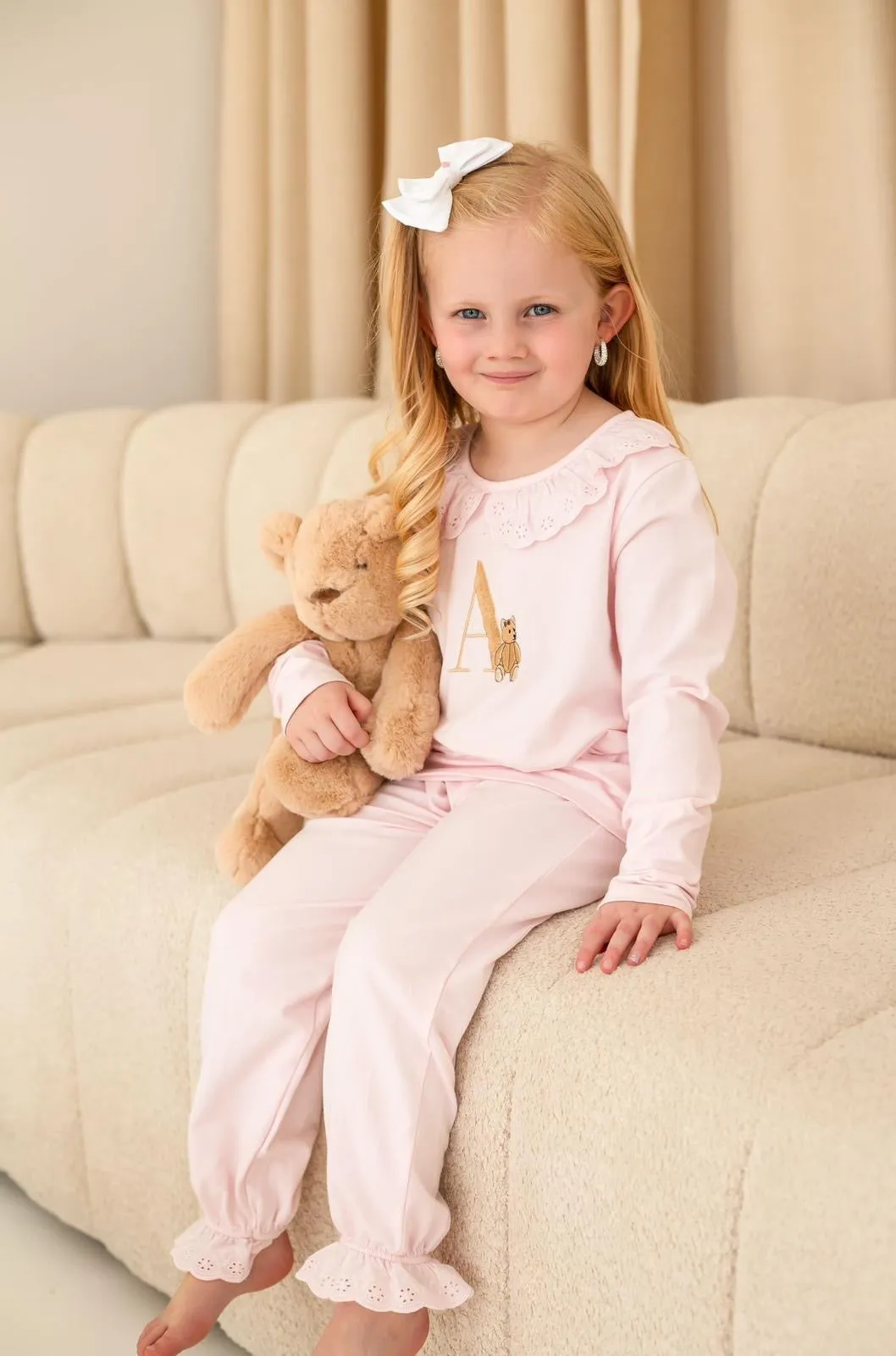 Girls Teddy Bear Frill Pyjamas