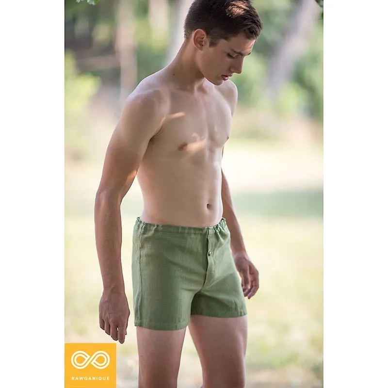 GREENWICH Elastic-free 100% Organic Hemp Boxers (Plastic-Free Nut Button; Latex-Free; OC Thread Option, 100% Biodegradable)