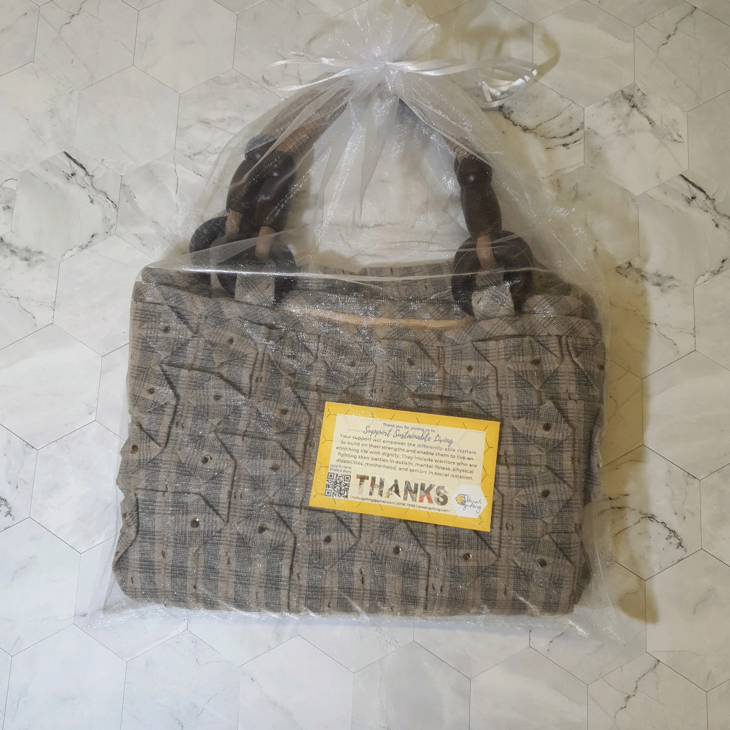 Handsewn Grey Tote Bag