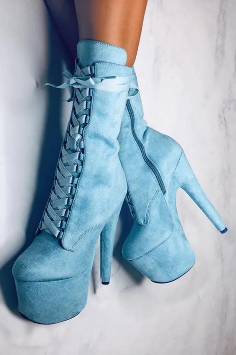 Hella Heels High BabyDoll 7inch Boots - Baby Blue