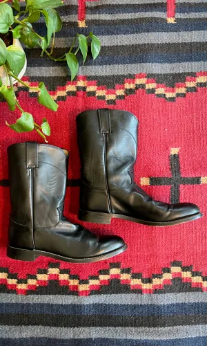 JUSTIN 80s Western Black Leather Boots, Men's Size 9