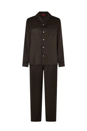 Khaki/Midnight Houndstooth Silk Pyjamas