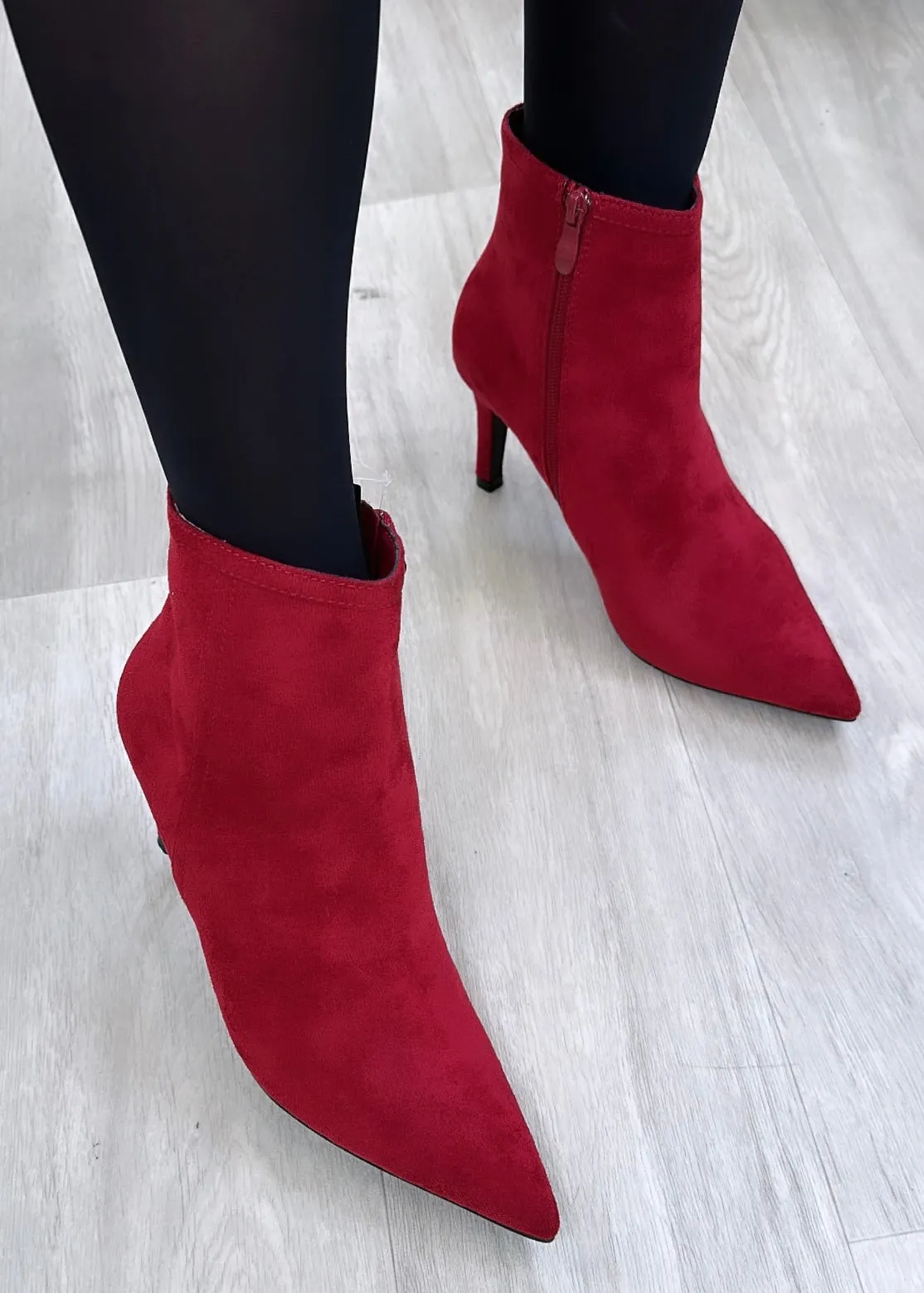 Liv Wine Kitten Heel Ankle Boots