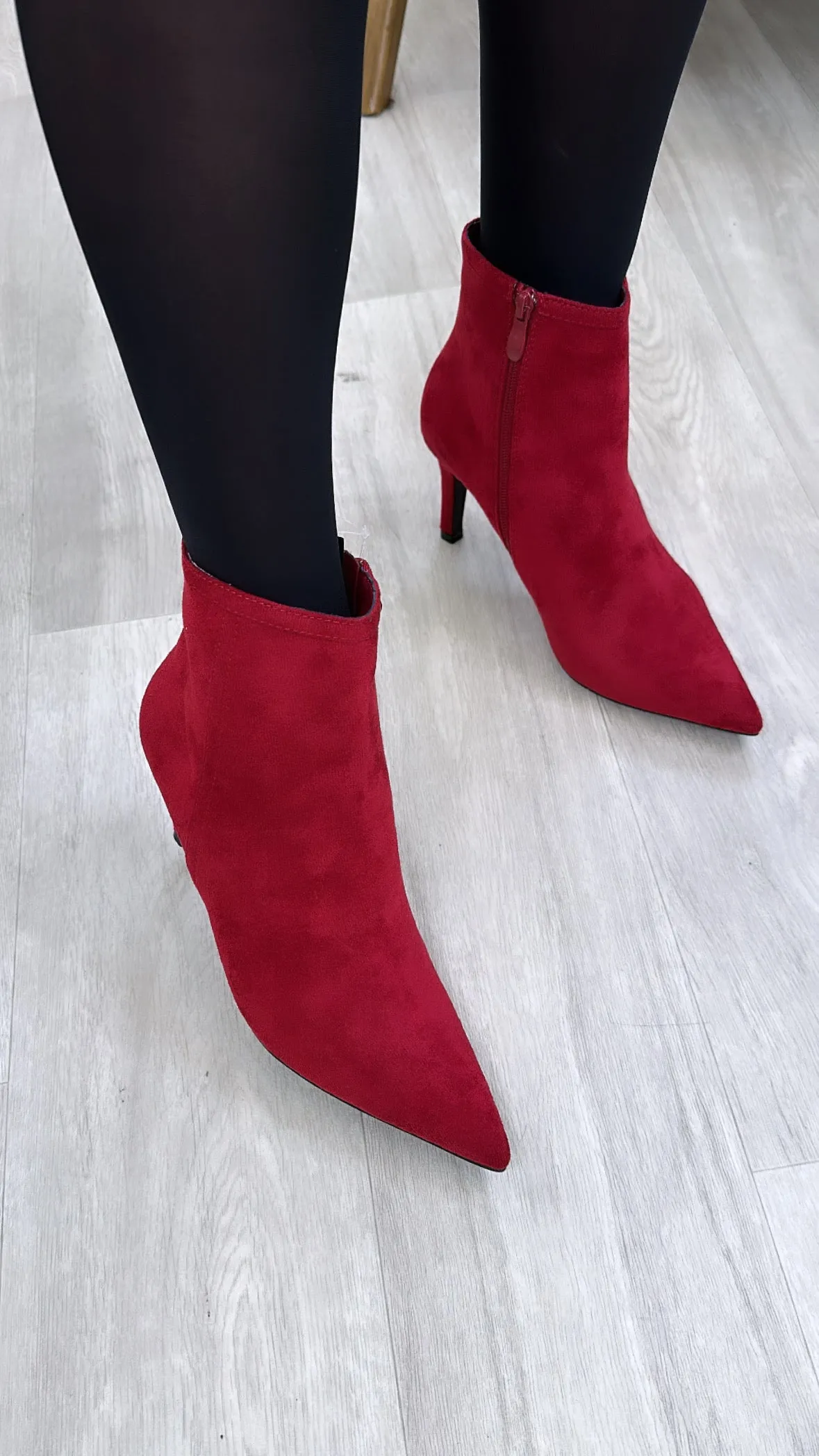 Liv Wine Kitten Heel Ankle Boots