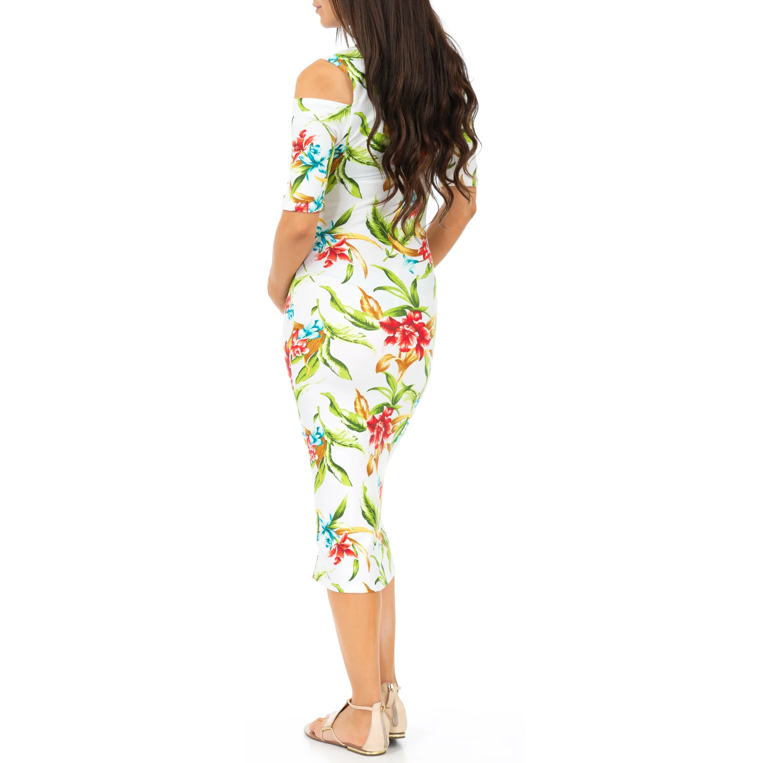 Maternity Cold Shoulder Body-Con Floral Dress