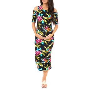 Maternity Cold Shoulder Body-Con Floral Dress