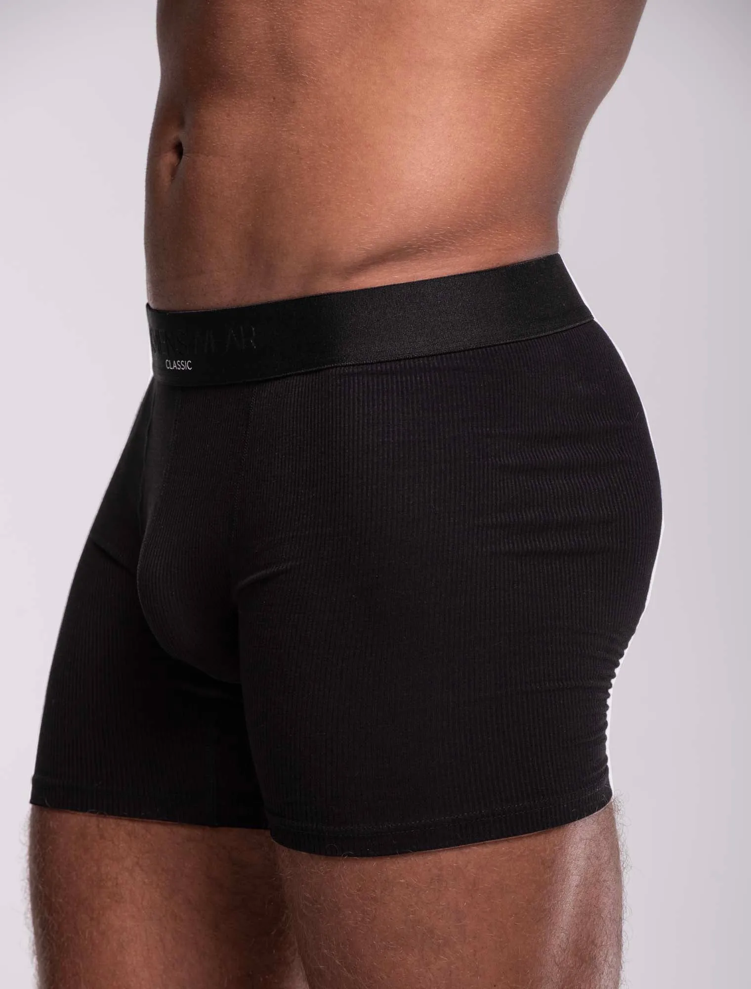 Mens Classic Ribbed Boxers - Black