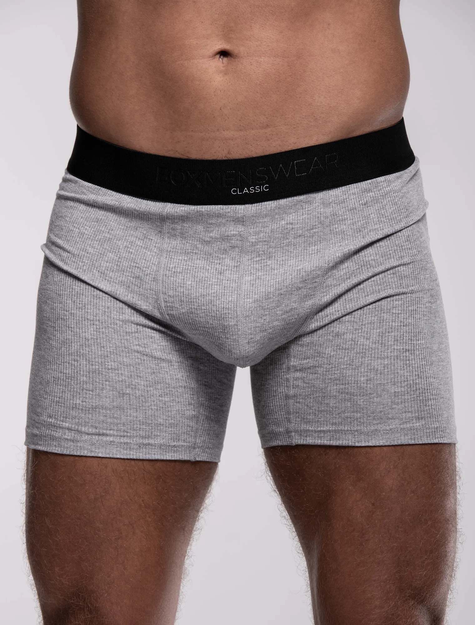 Mens Classic Ribbed Boxers - Grey