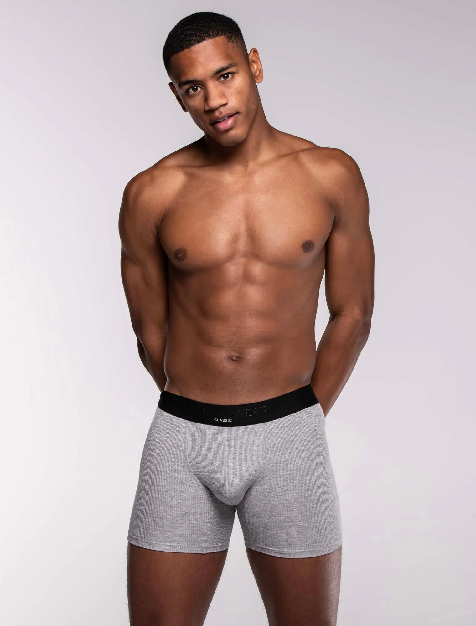 Mens Classic Ribbed Boxers - Grey