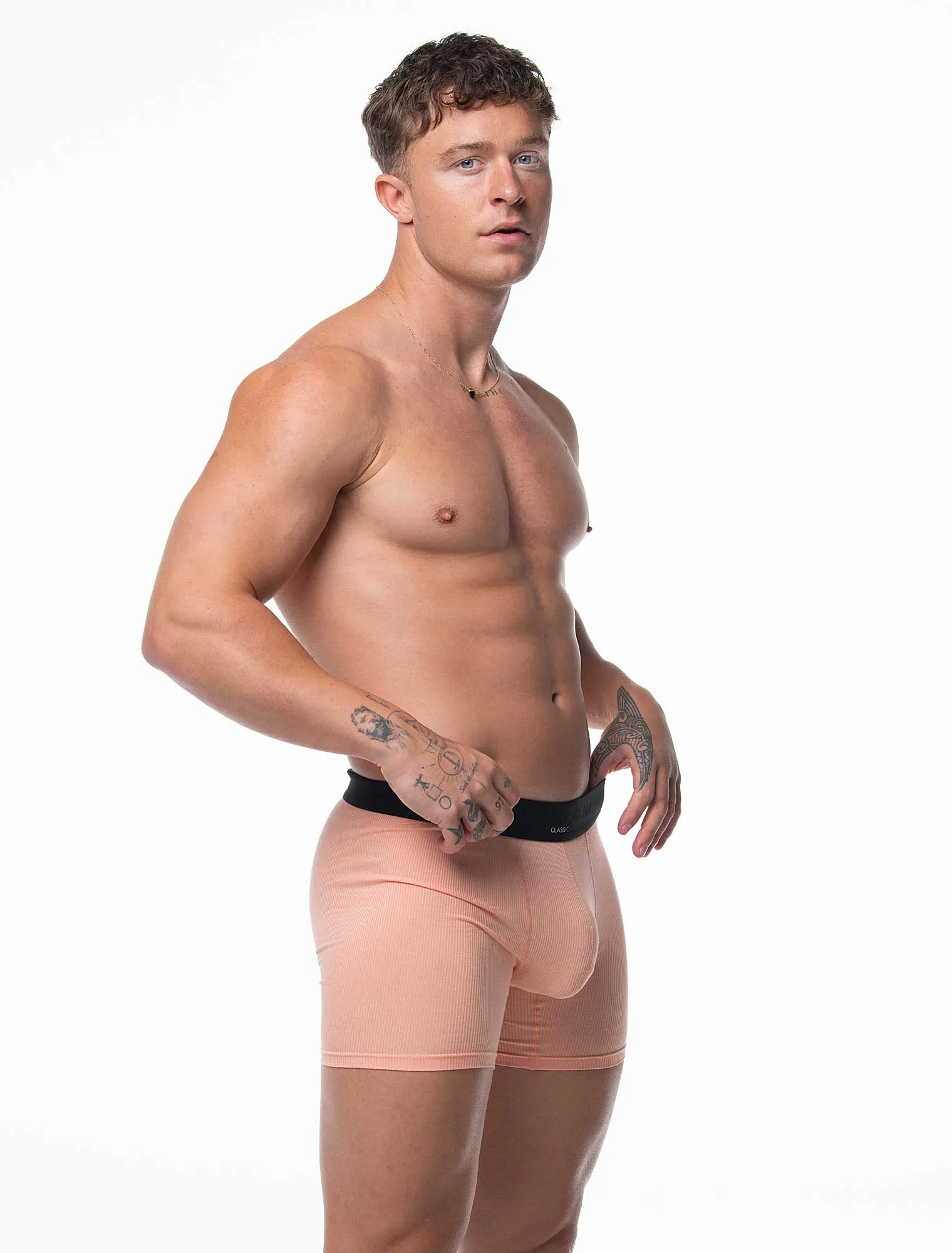 Mens Classic Ribbed Boxers - Peach