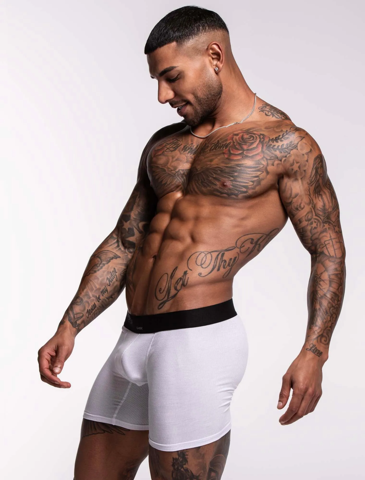 Mens Classic Ribbed Boxers - White