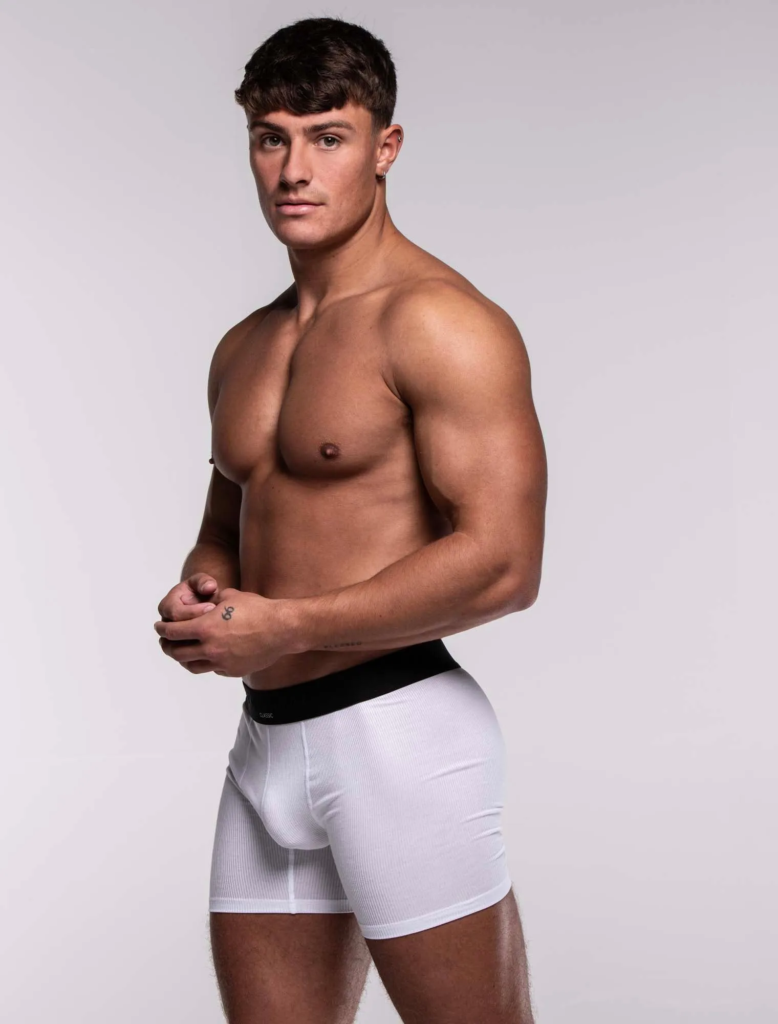 Mens Classic Ribbed Boxers - White