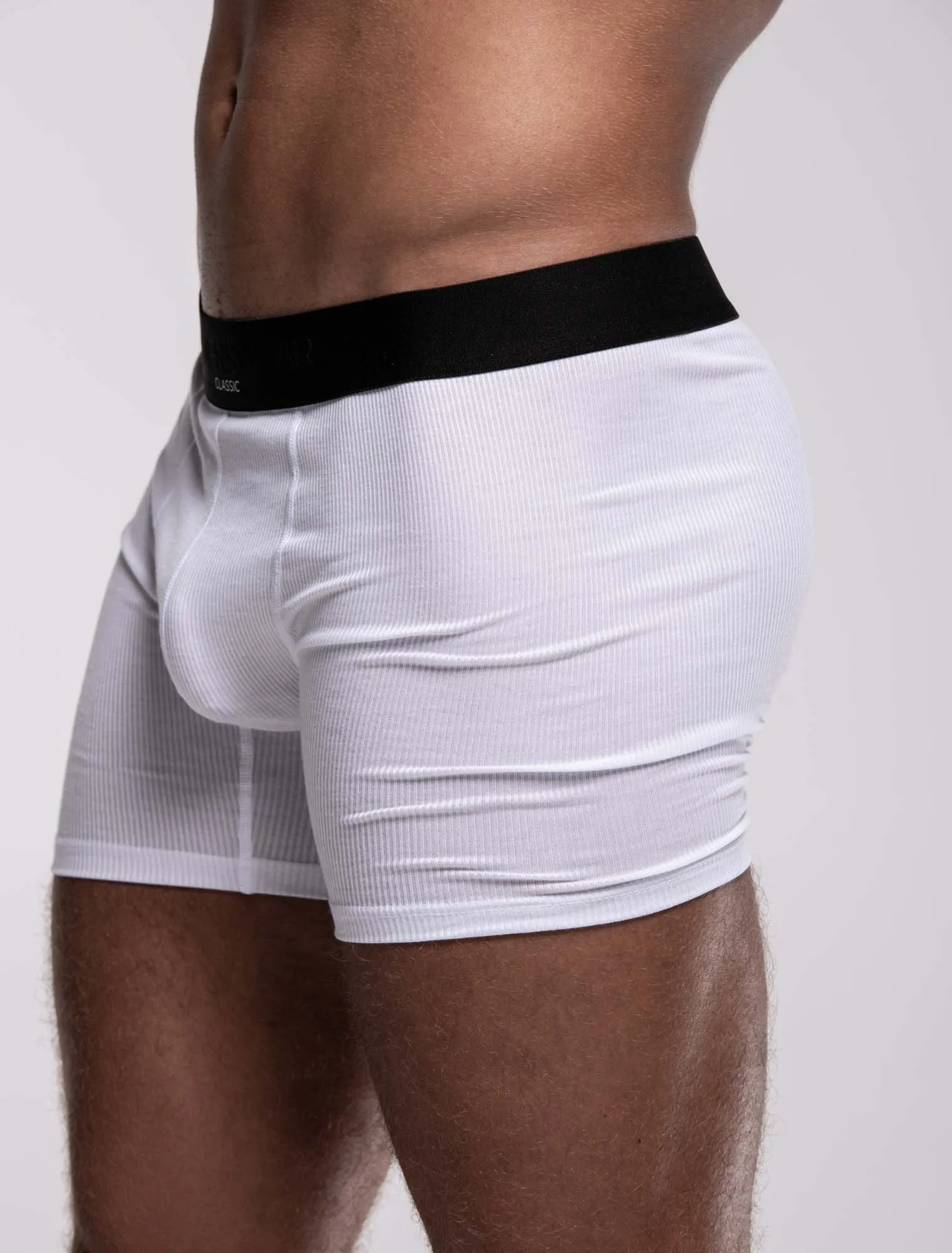 Mens Classic Ribbed Boxers - White