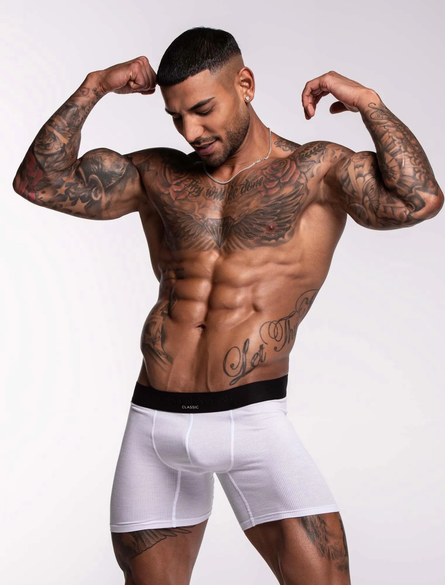 Mens Classic Ribbed Boxers - White