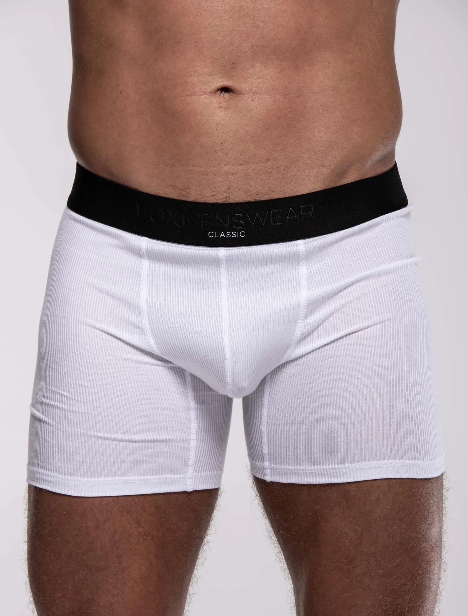 Mens Classic Ribbed Boxers - White