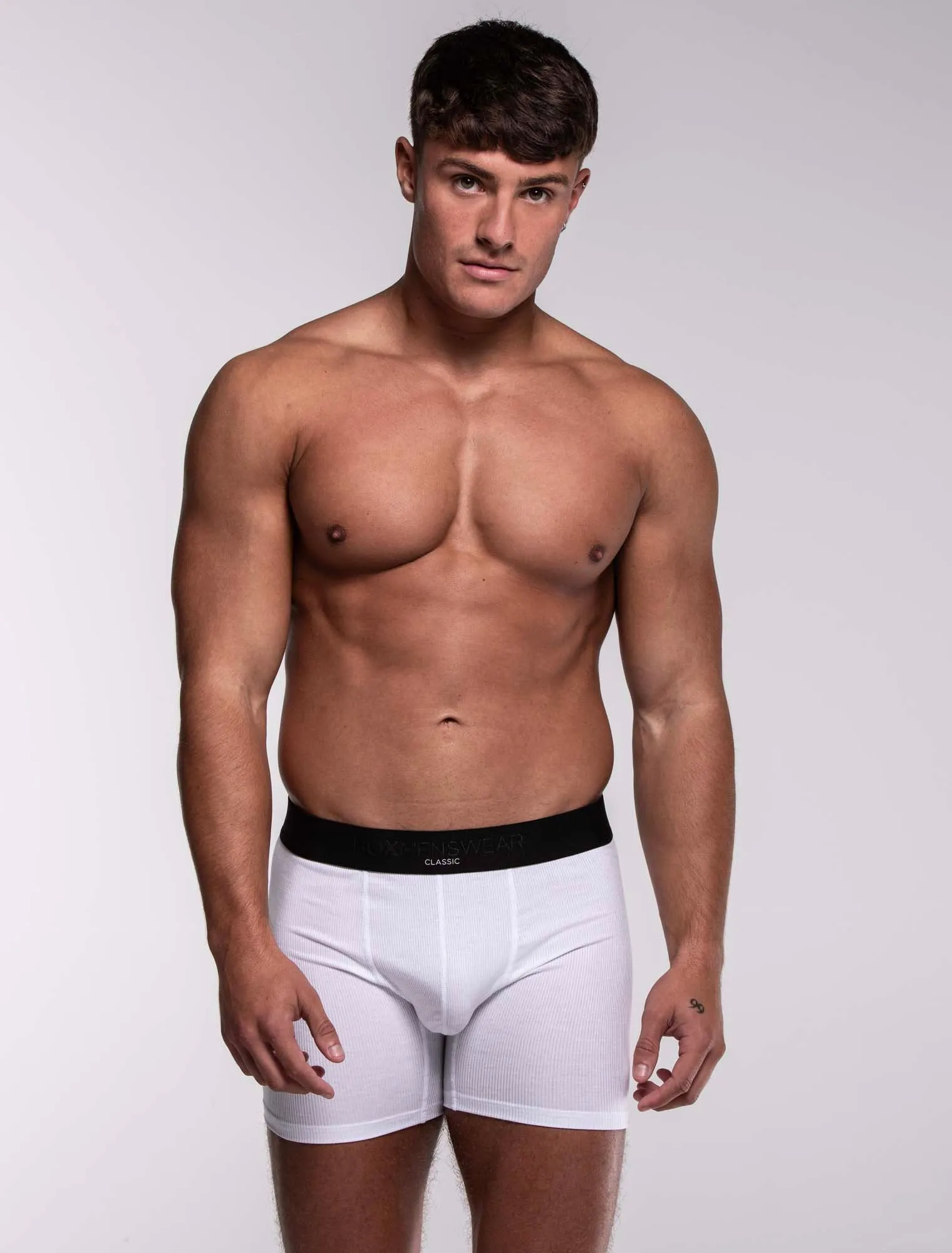 Mens Classic Ribbed Boxers - White