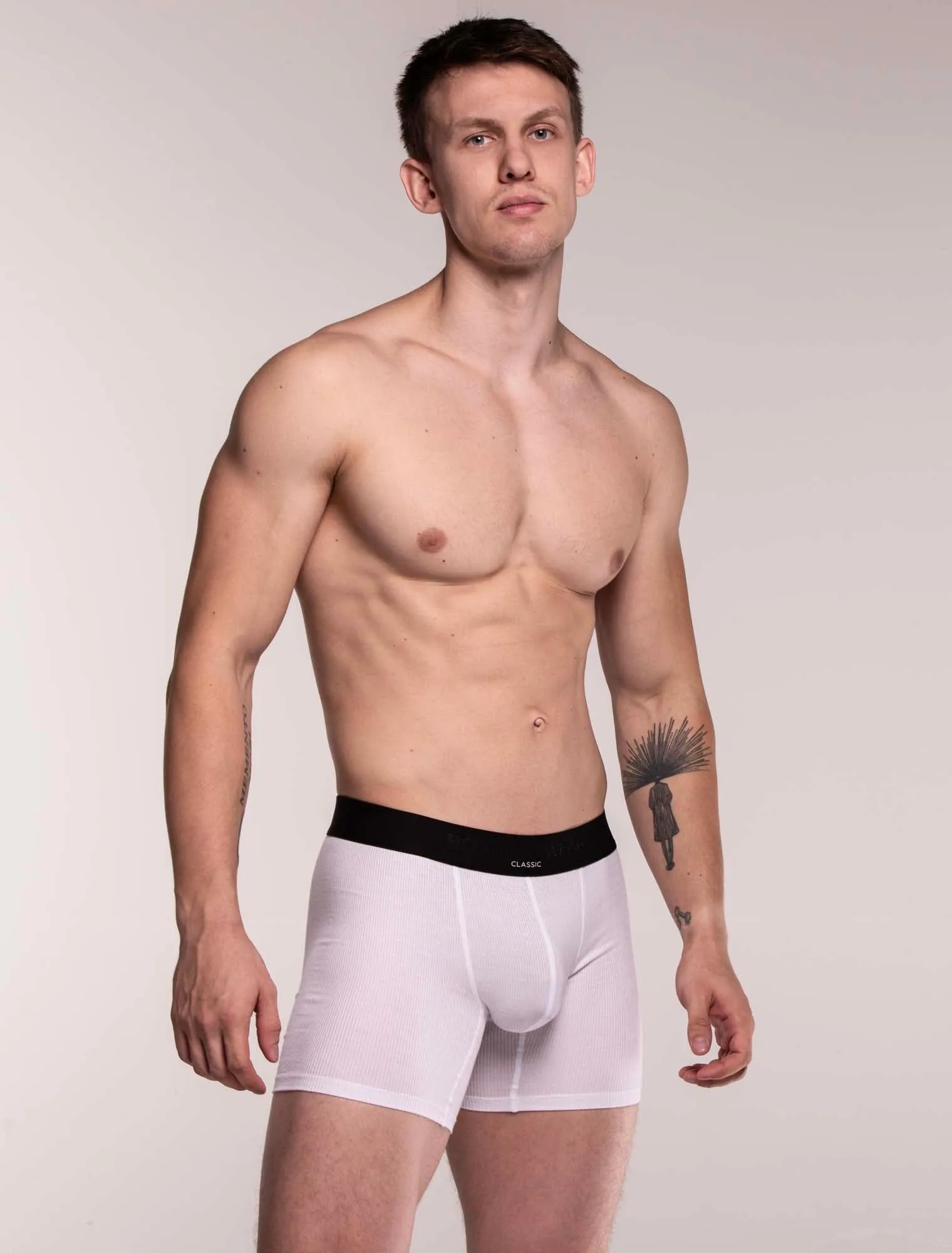 Mens Classic Ribbed Boxers - White