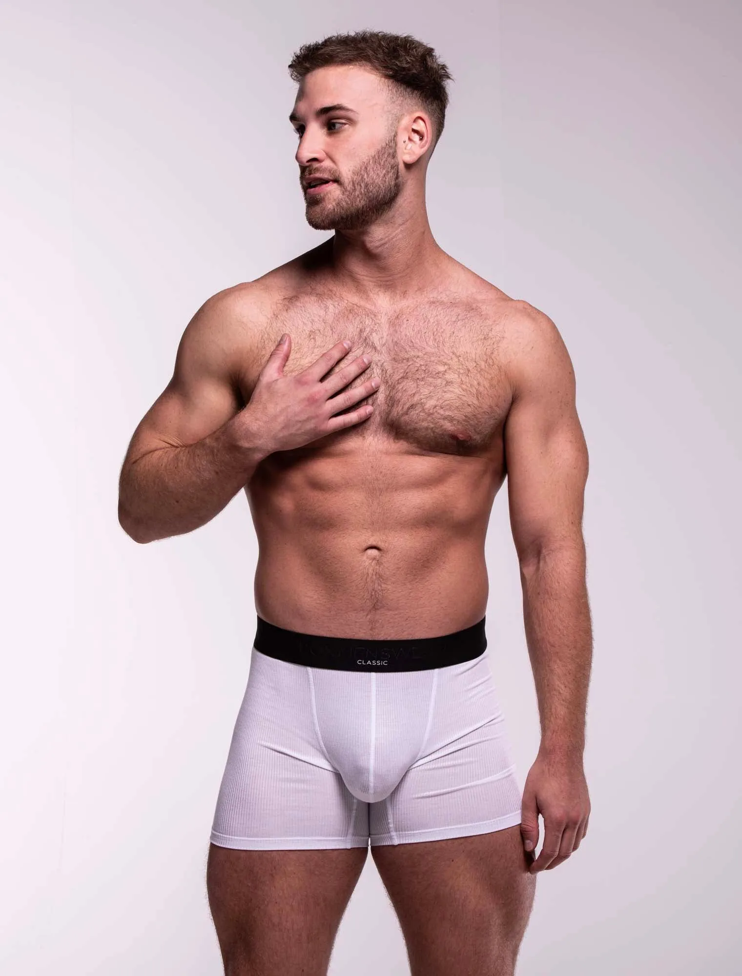 Mens Classic Ribbed Boxers - White