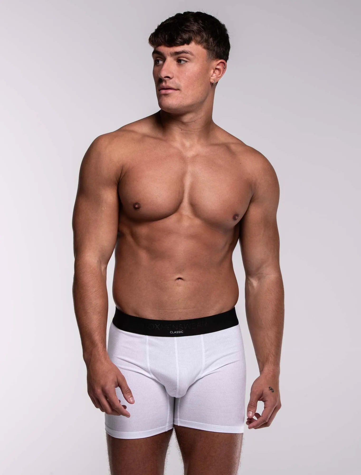 Mens Classic Ribbed Boxers - White