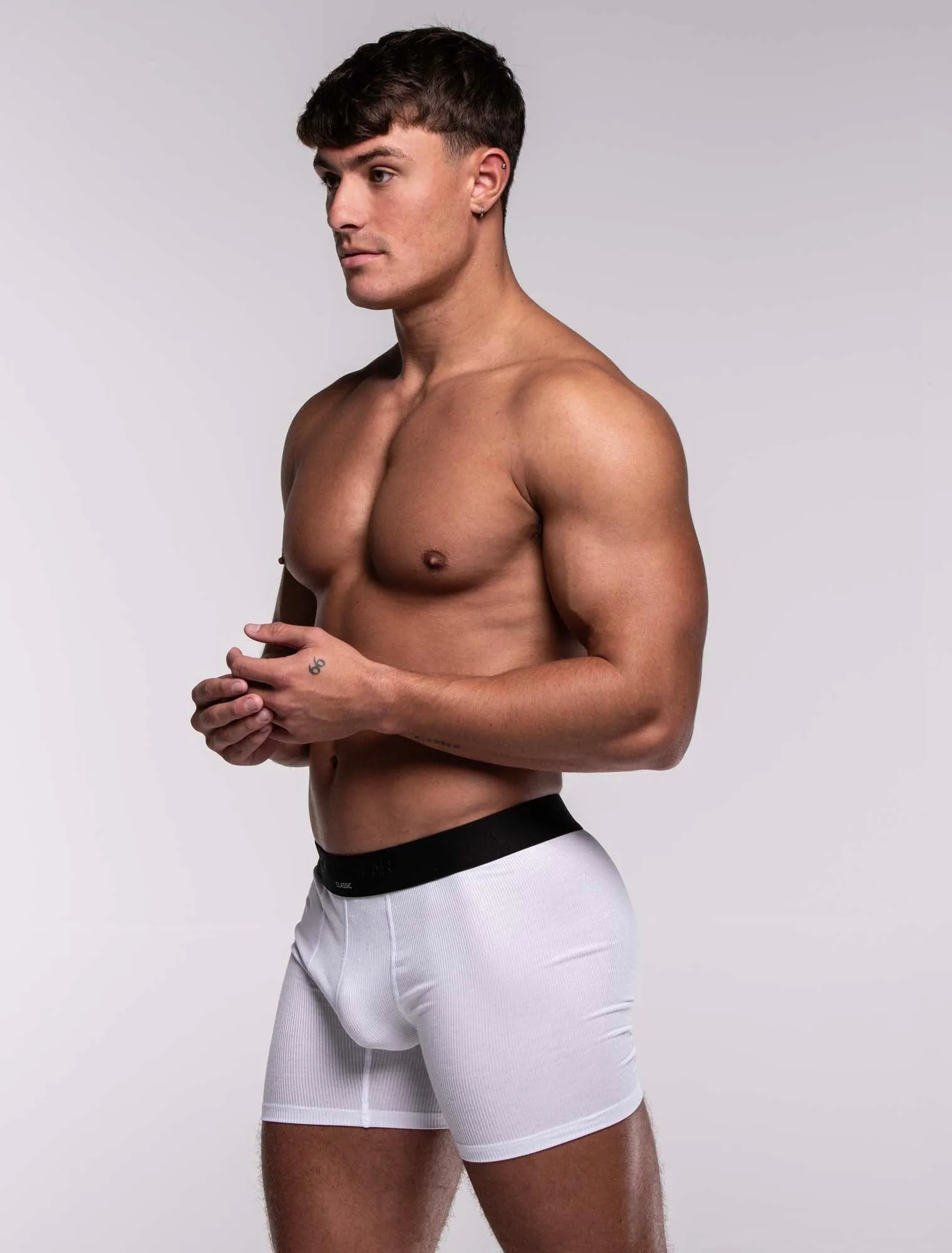 Mens Classic Ribbed Boxers - White