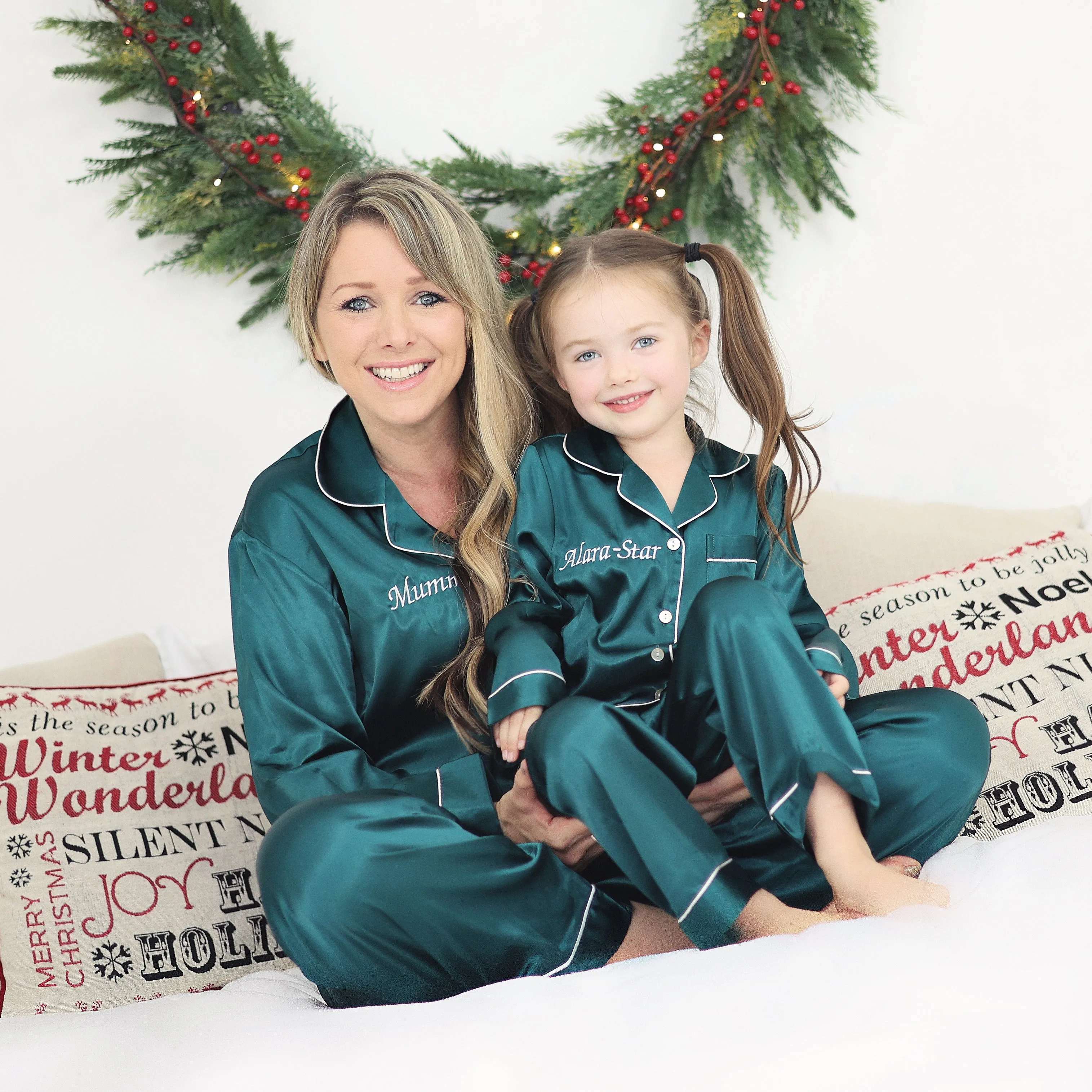 Mini Girls Emerald Green Satin Pyjamas