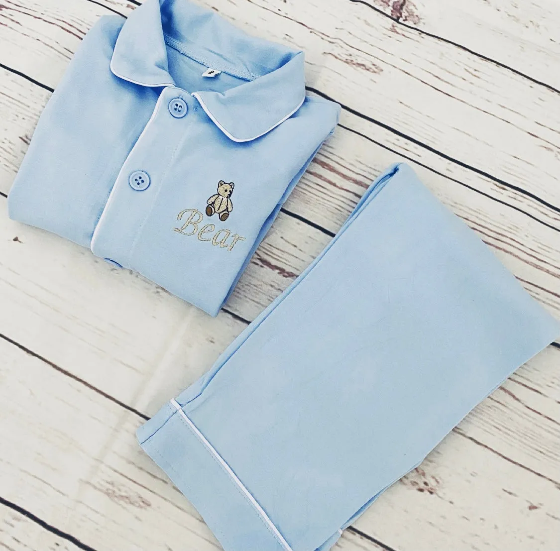 Mr Bear baby blue jersey cotton pyjamas