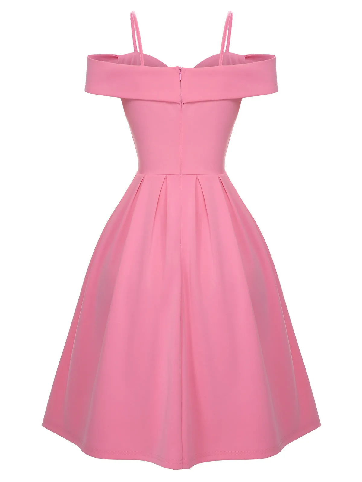 Pink 1950s Cold Shoulder Solid Dress