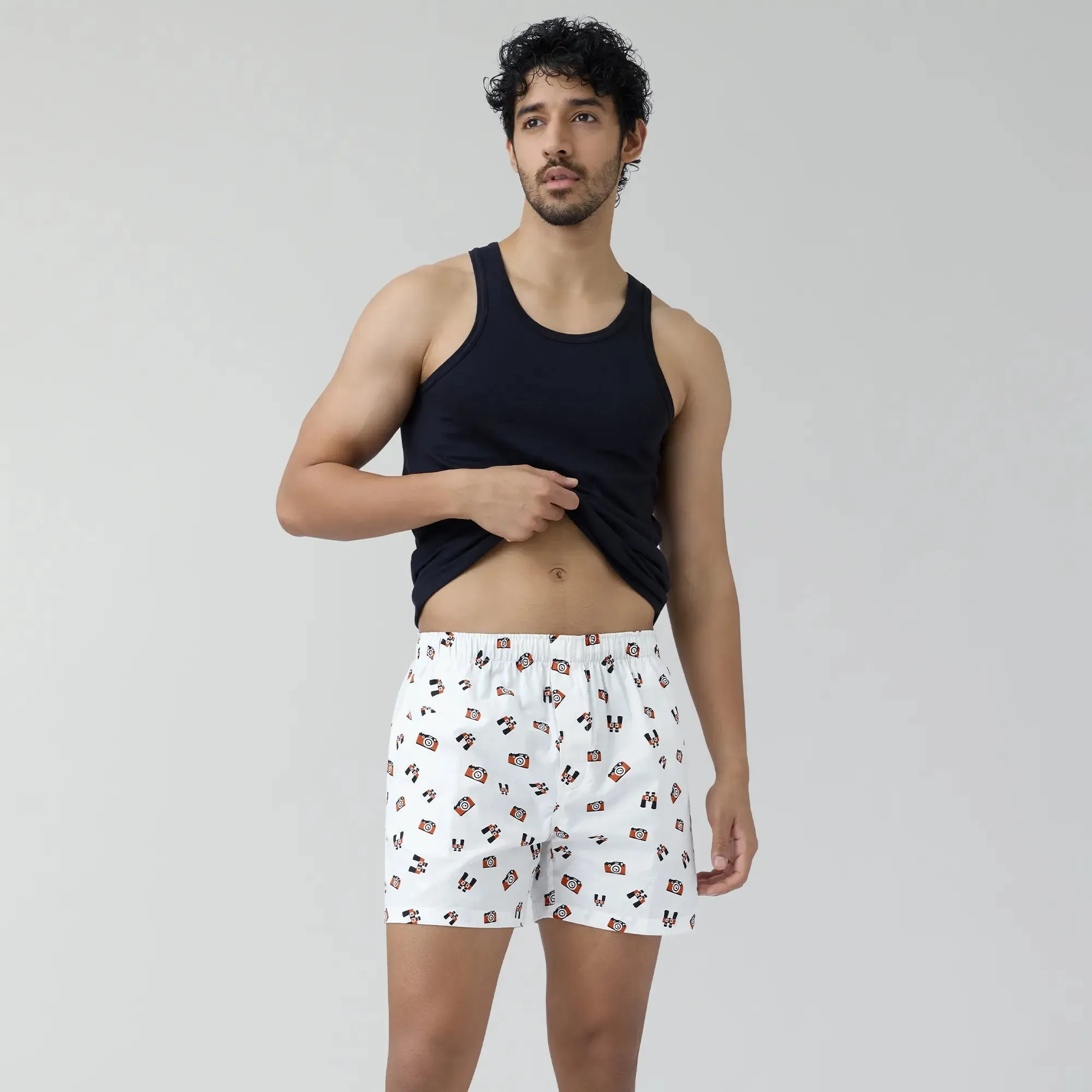 Remix Cotton Boxers Camera White